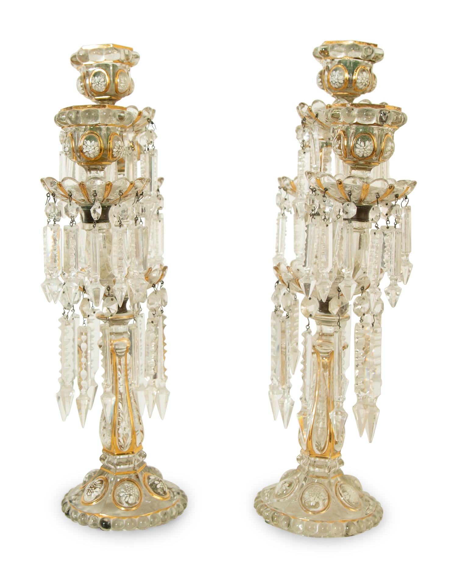 A Pair of Baccarat Enameled Molded Glass Candelabra