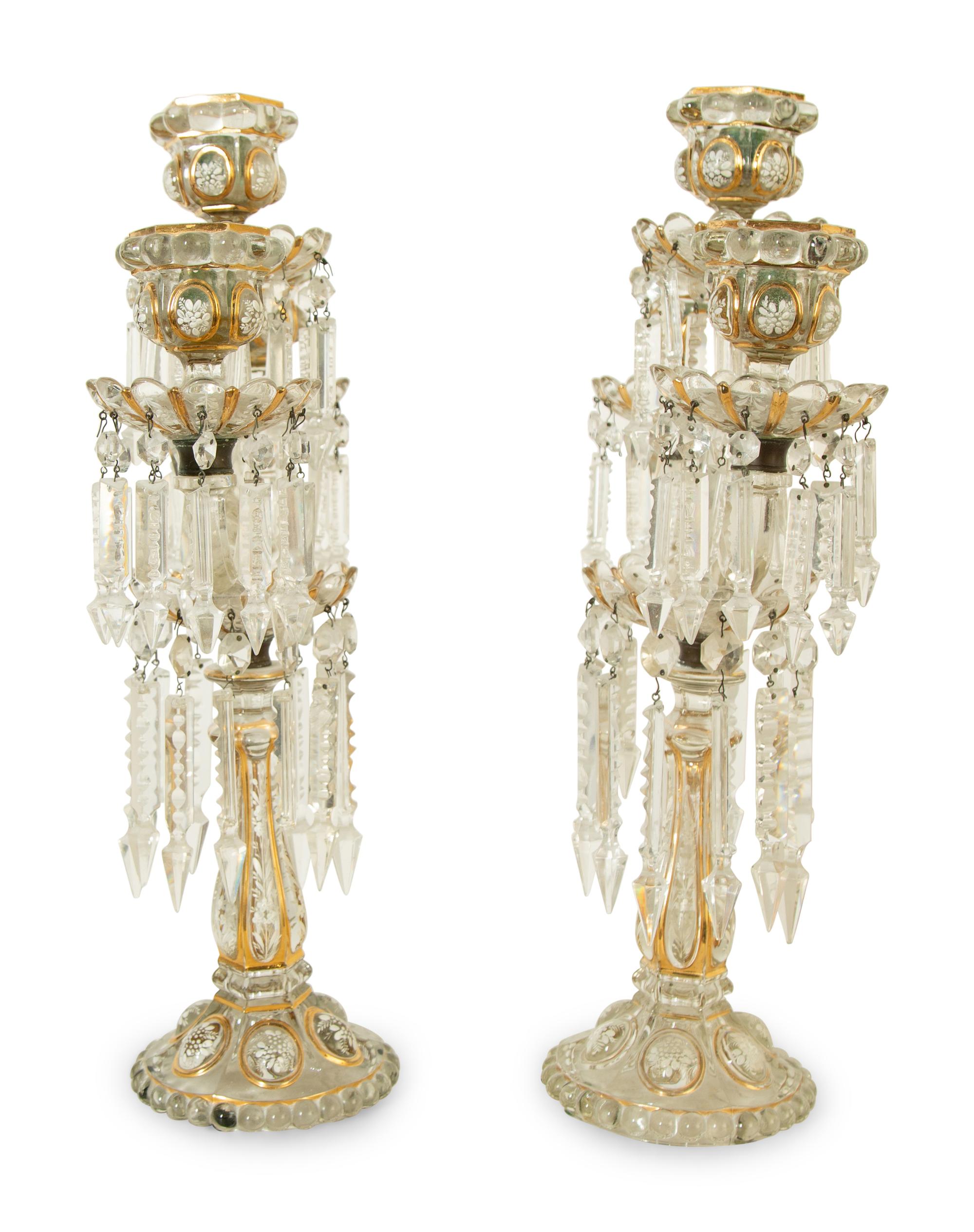 A Pair of Baccarat Enameled Molded Glass Candelabra