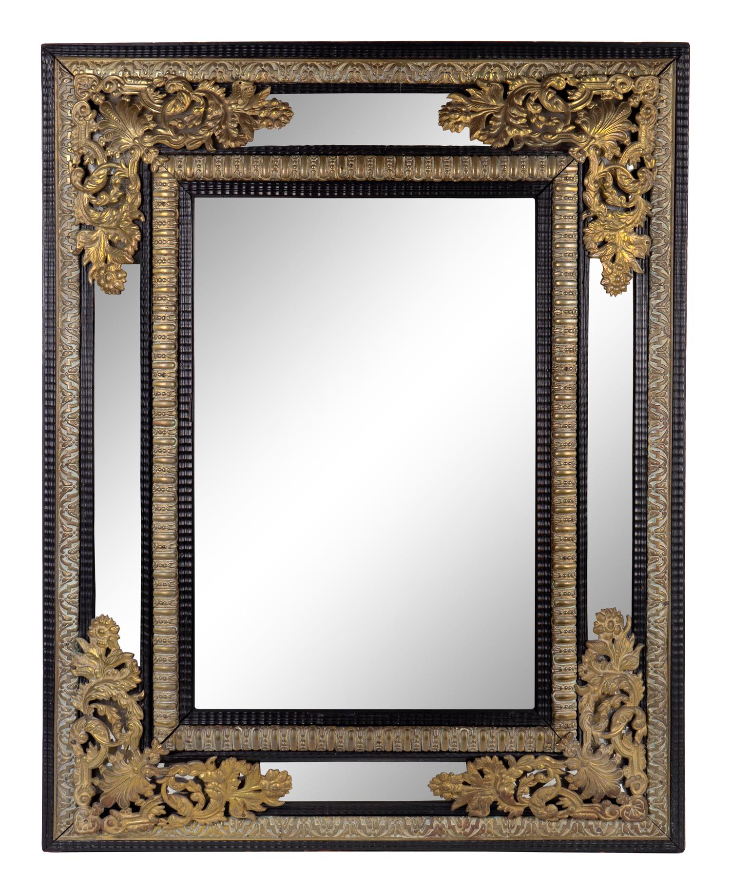 A Dutch Baroque Style Repousséd Brass-Mounted Rectangular Mirror — 19TH/20TH CENTURY