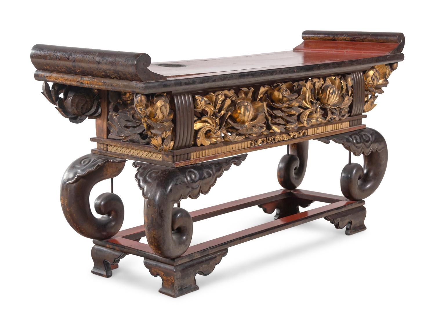 A Japanese Red Lacquered Wood Low Table