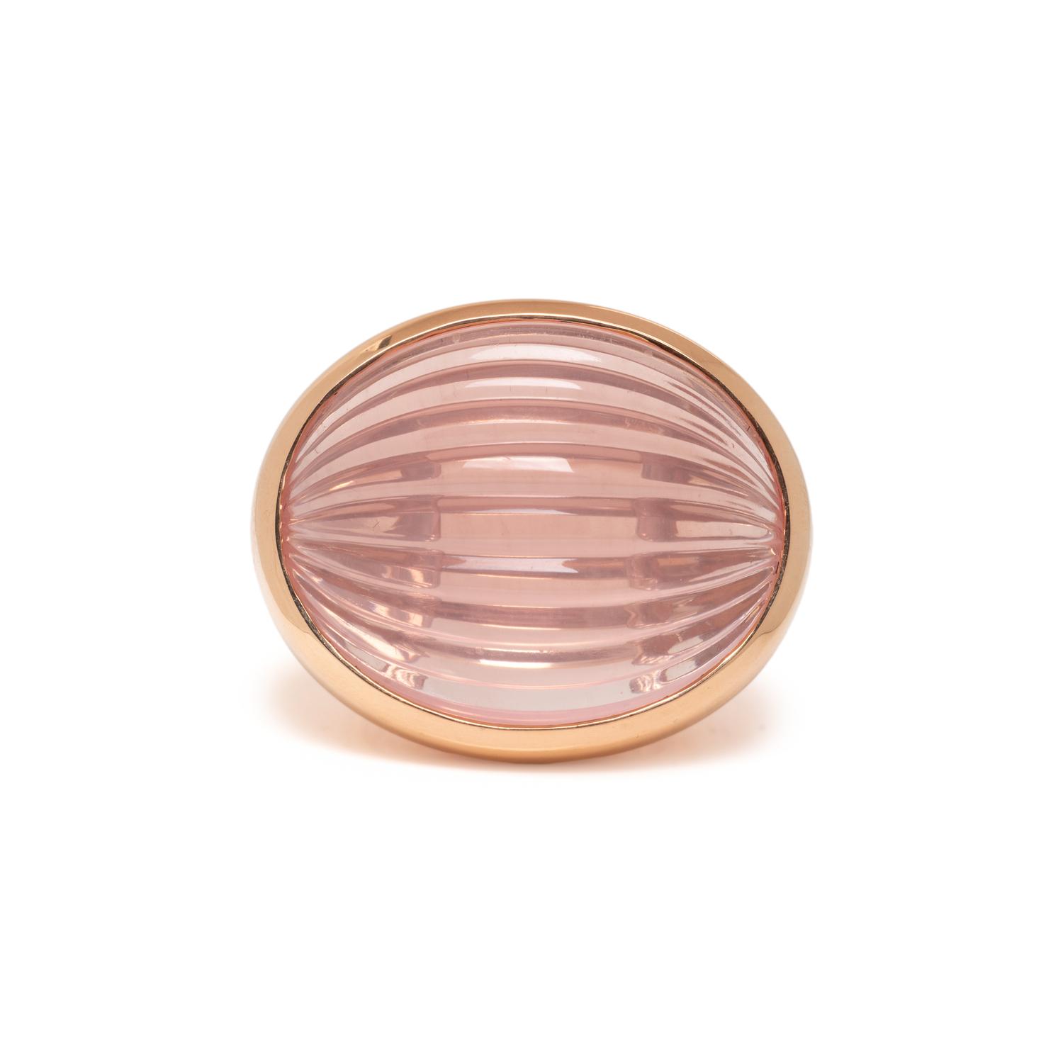 ROSE GOLD AND CARVED ROSE QUARTZ RING