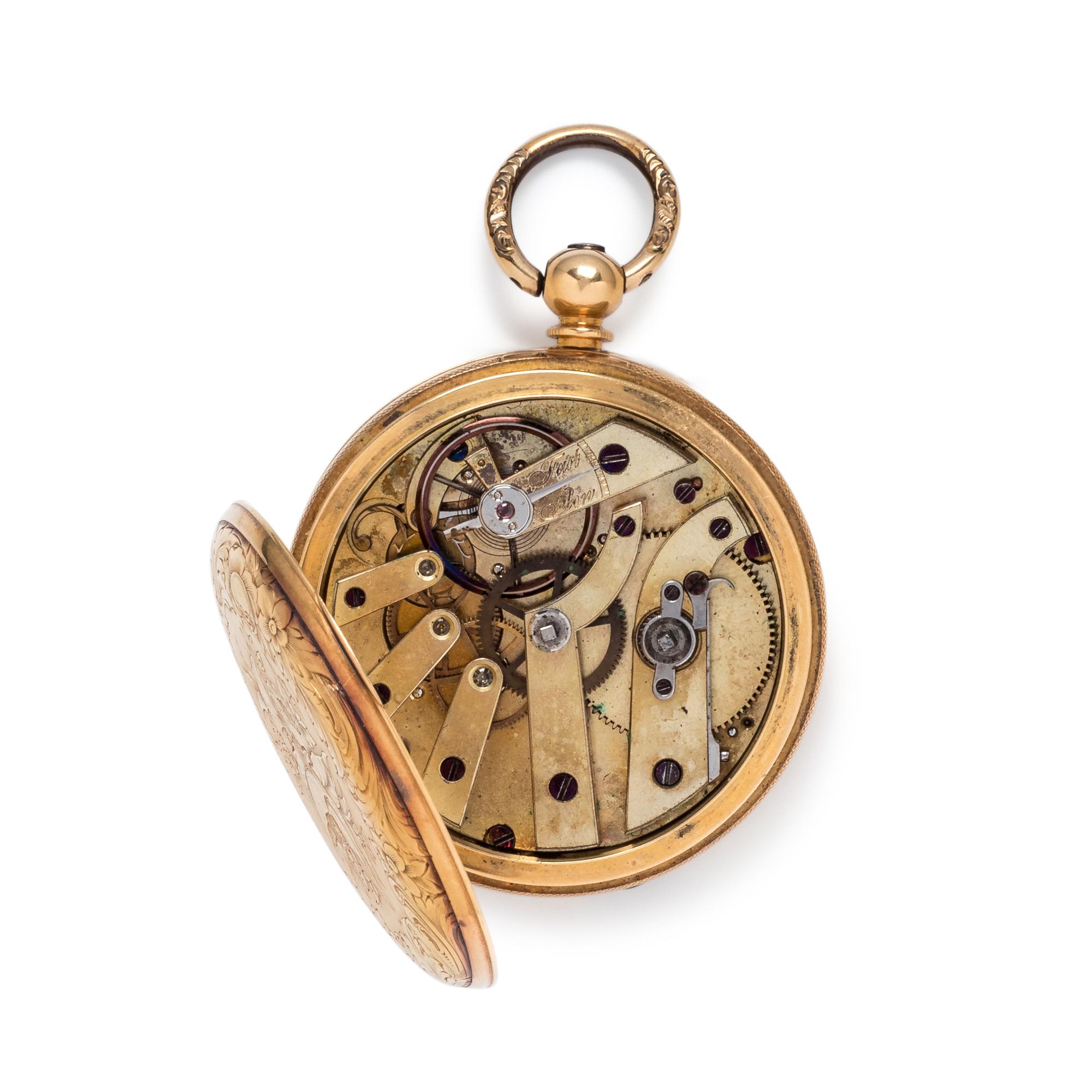 18K YELLOW GOLD HUNTER CASE POCKET WATCH