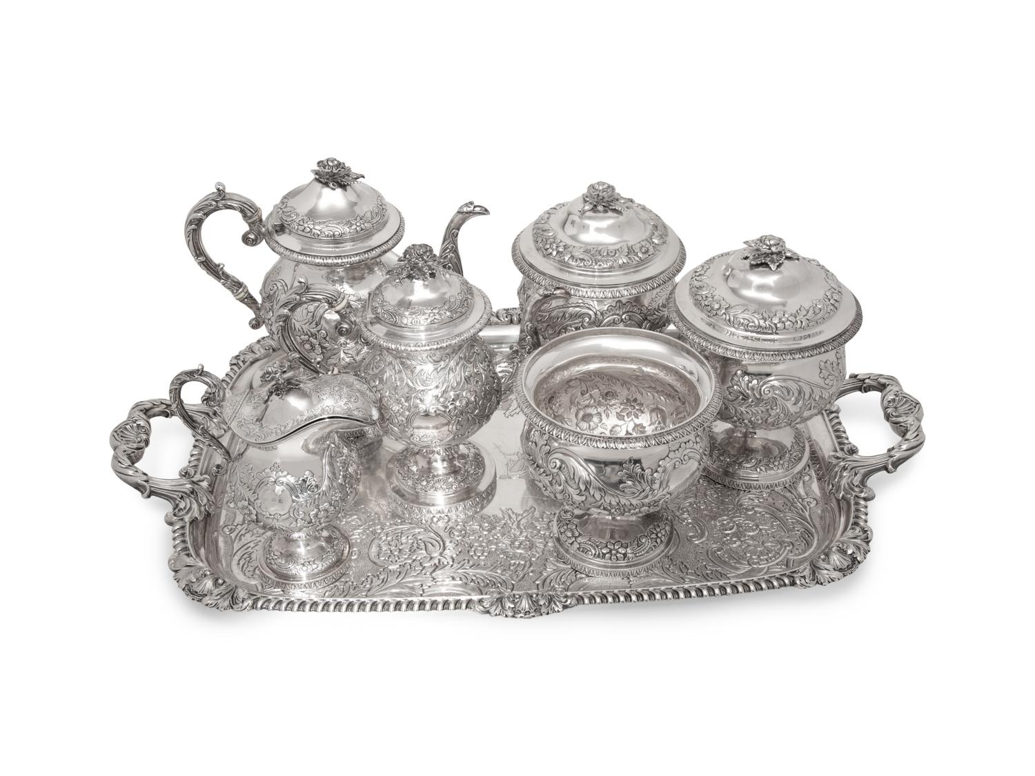 An American Six-Piece Coin Silver Tea and Coffee Service