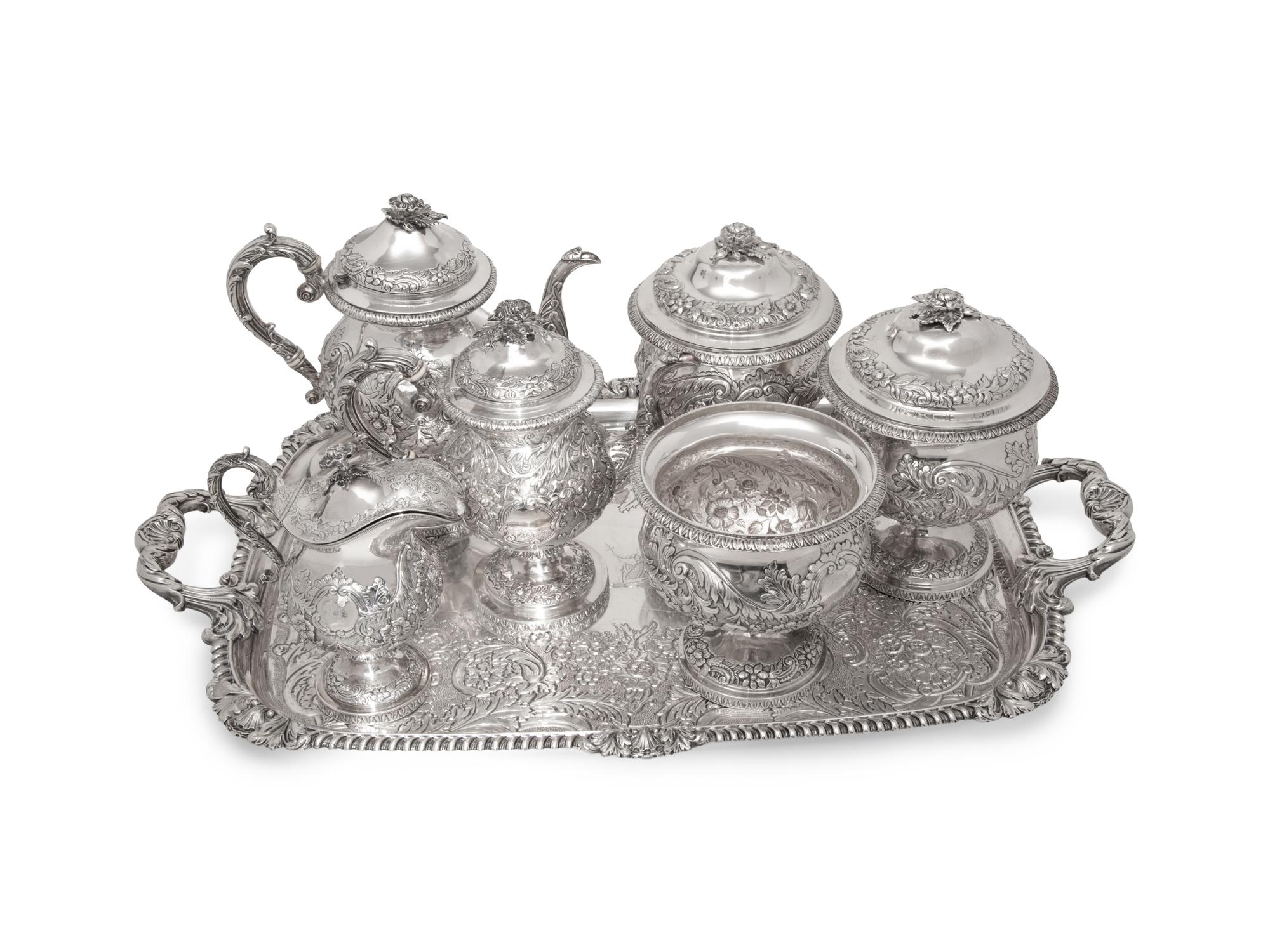 An American Six-Piece Coin Silver Tea and Coffee Service