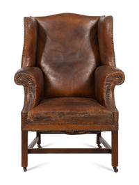 An English Leather-Upholstered Wingback Chair