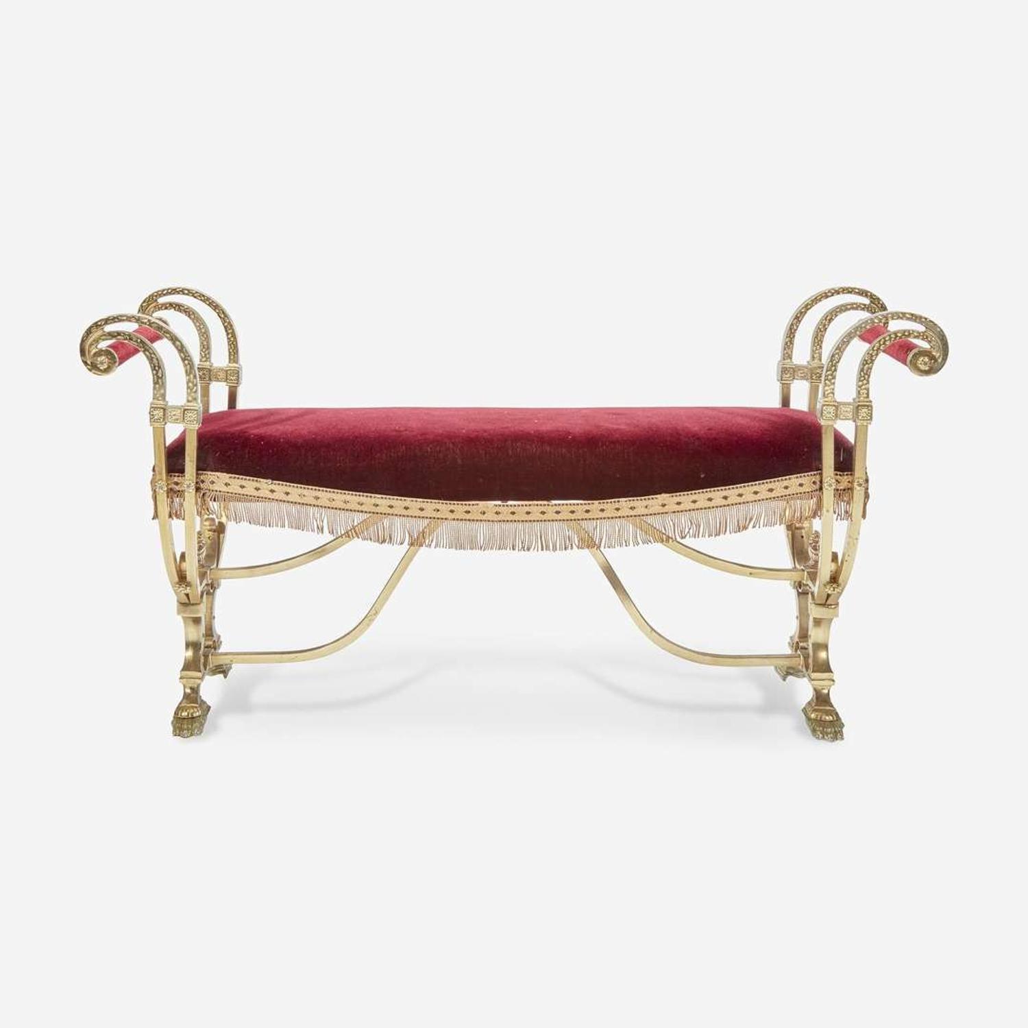 An Empire Style Velvet Upholstered Brass Bench Early 20th century