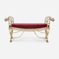 An Empire Style Velvet Upholstered Brass Bench Early 20th century