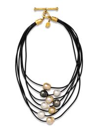 DENISE ROBERGE, LEATHER, CULTURED PEARL AND HIGH KARAT GOLD NECKLACE