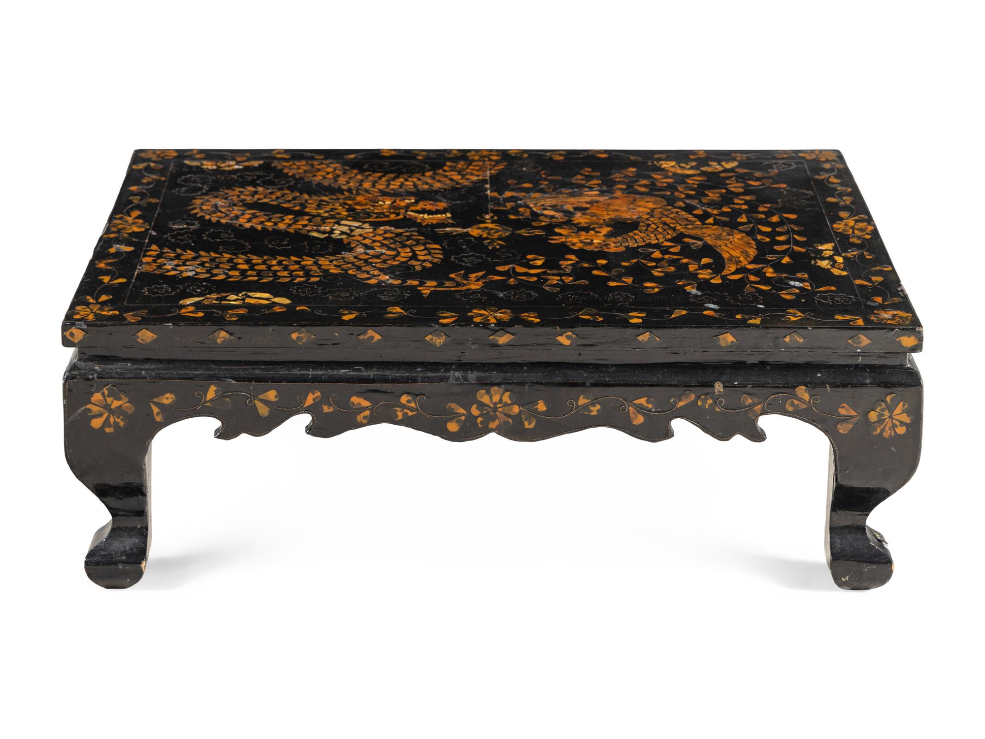 A Korean Inlaid Black Lacquered Low Table