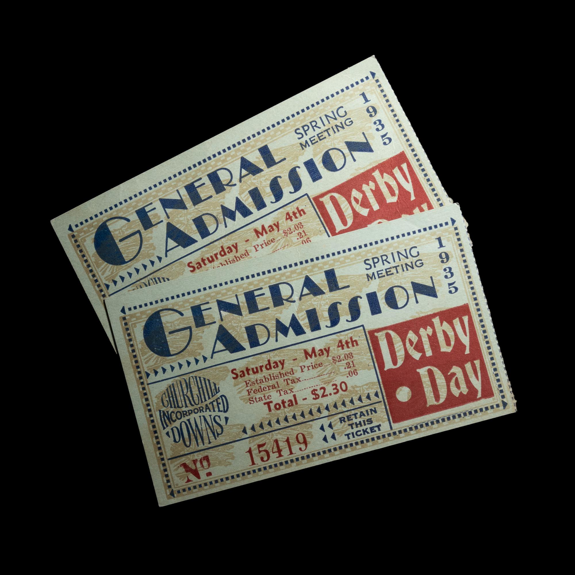 A Group of 1935 Kentucky Derby On Site Churchill Downs Items from First Triple Crown Win of Omaha (Including Program, Tickets),