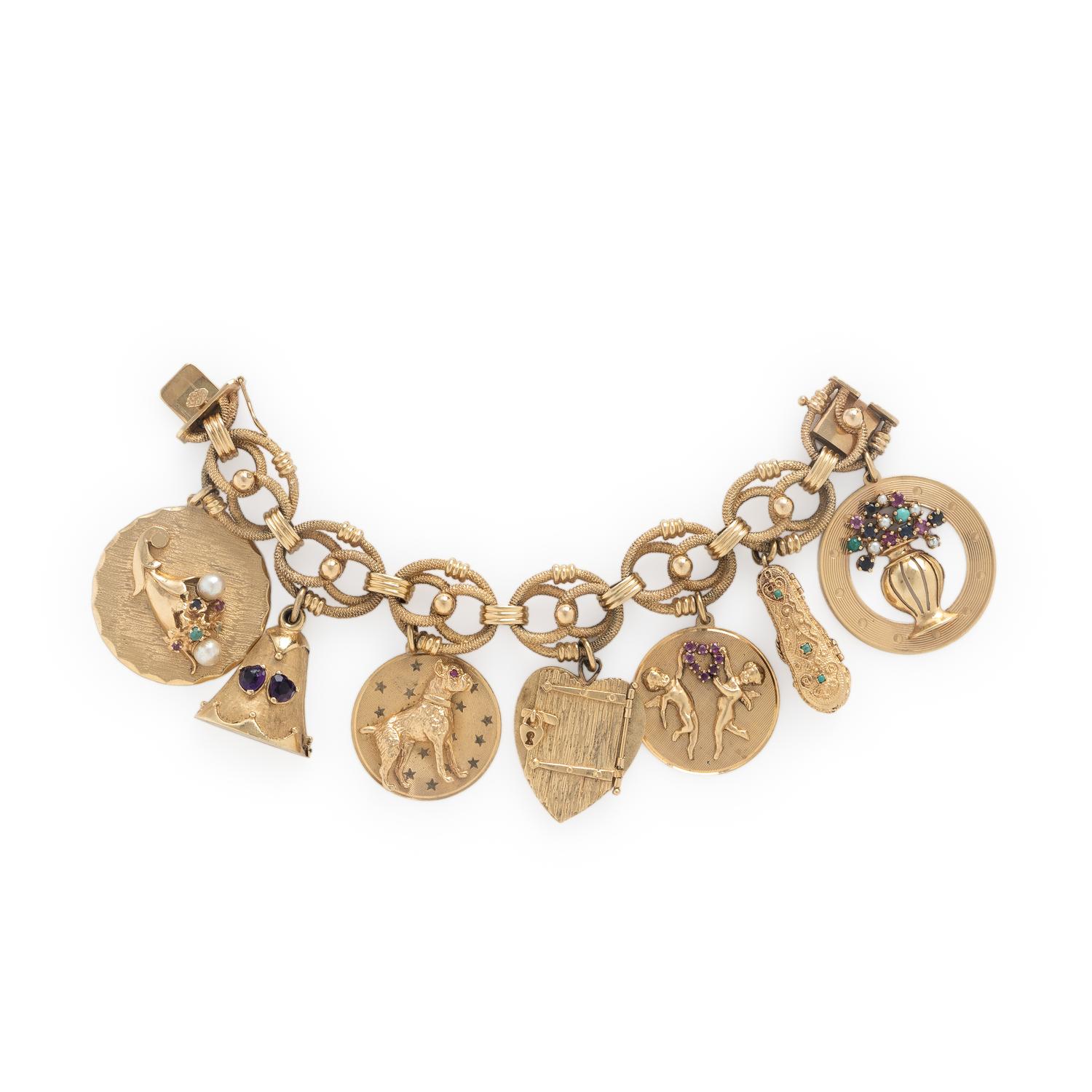 Yellow Gold and Multigem Charm Bracelet