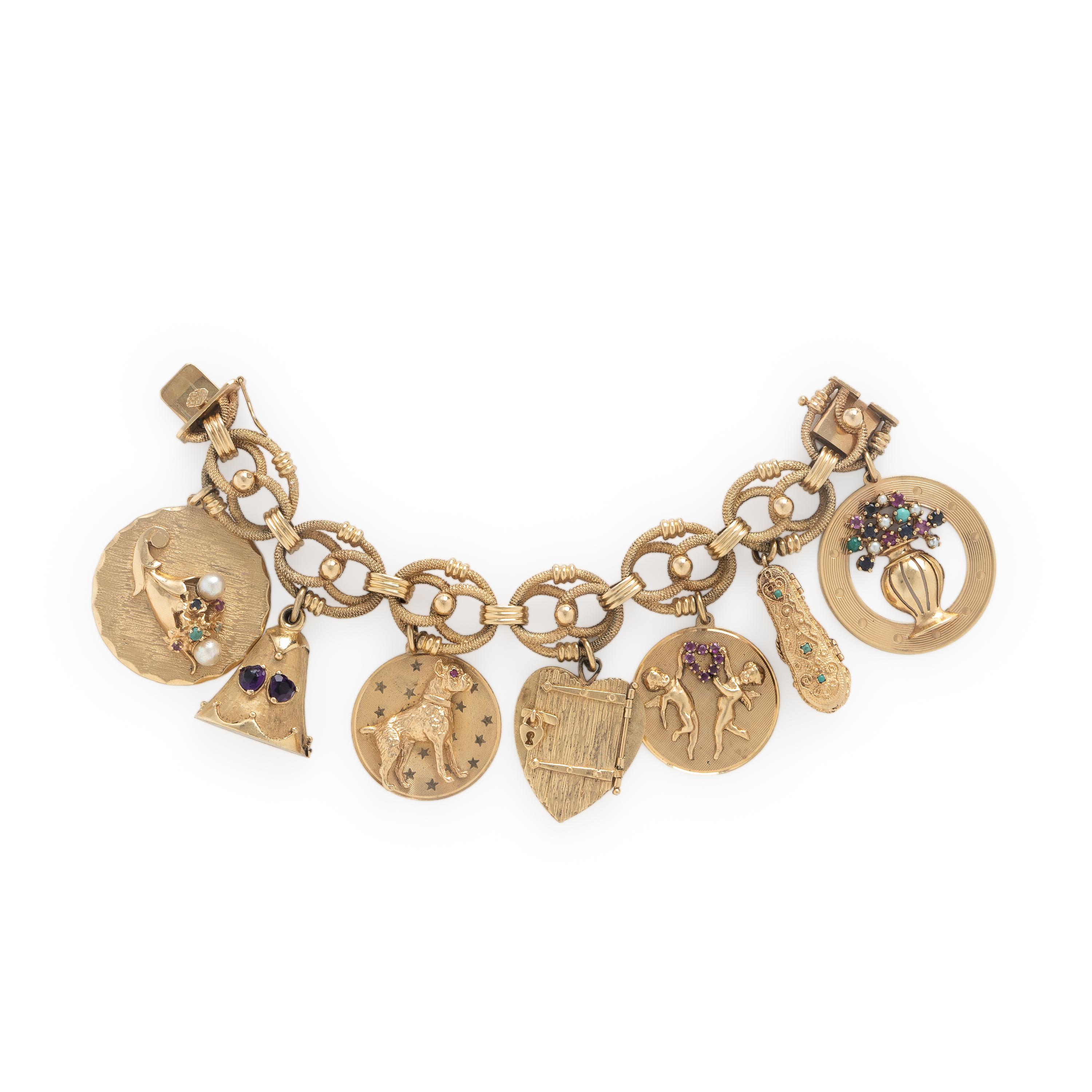 Yellow Gold and Multigem Charm Bracelet