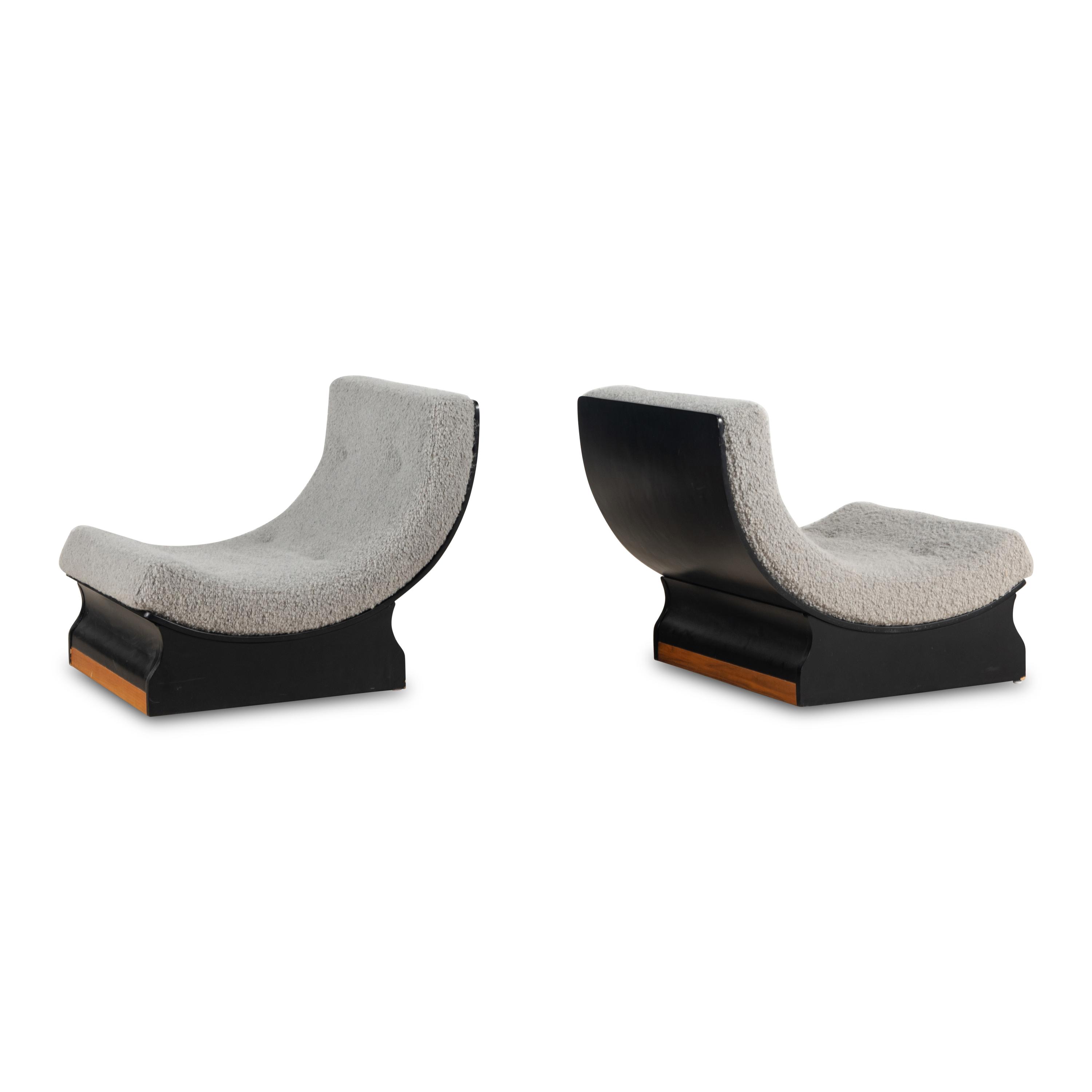 Italian Design c. 1960 — Pair of Low Curved Lounge Chairs