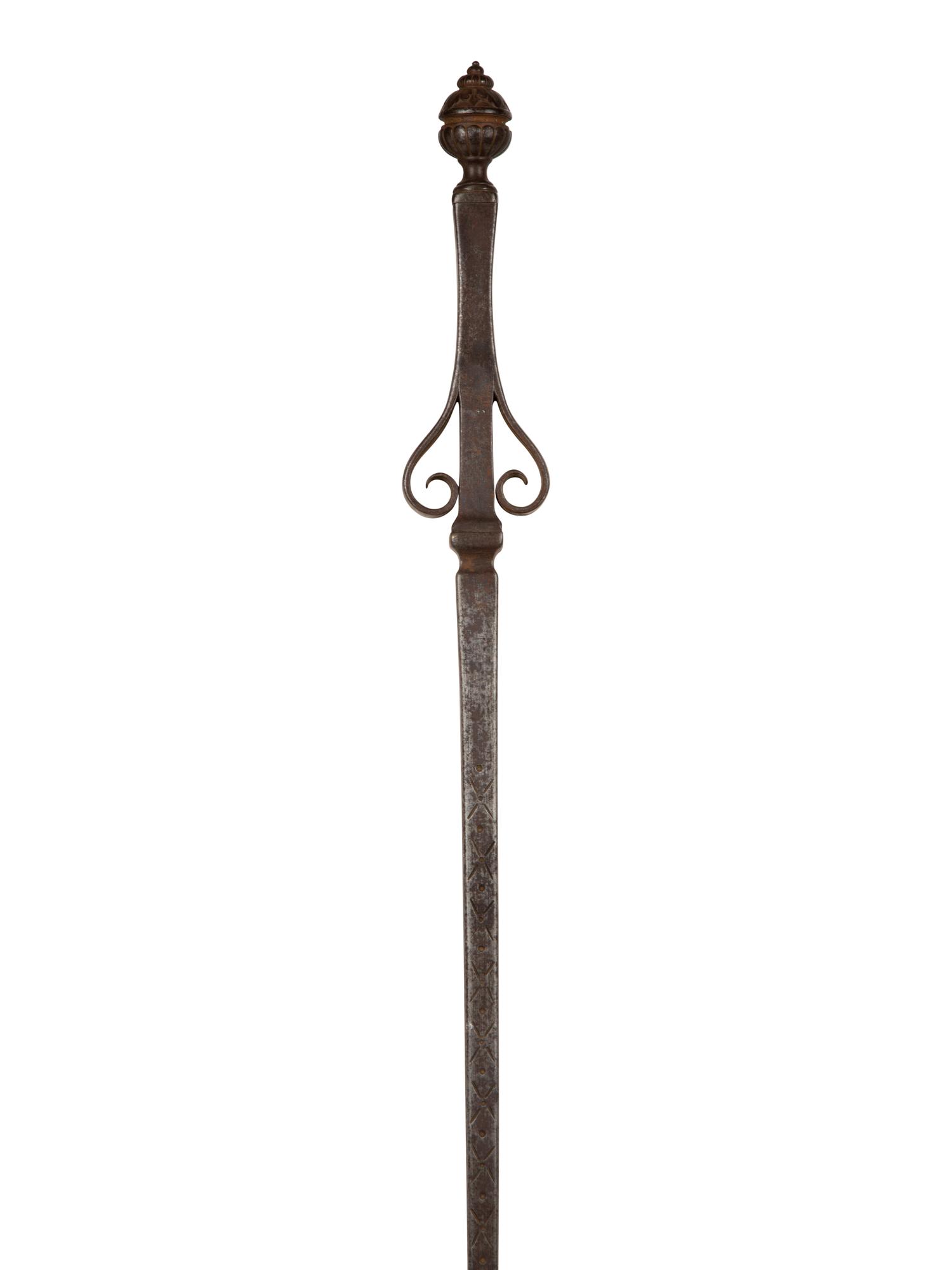 A Set of Continental Wrought Iron Fire Tools with a Pair of Tool Stands — 19TH CENTURY