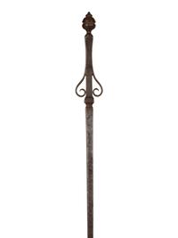 A Set of Continental Wrought Iron Fire Tools with a Pair of Tool Stands — 19TH CENTURY
