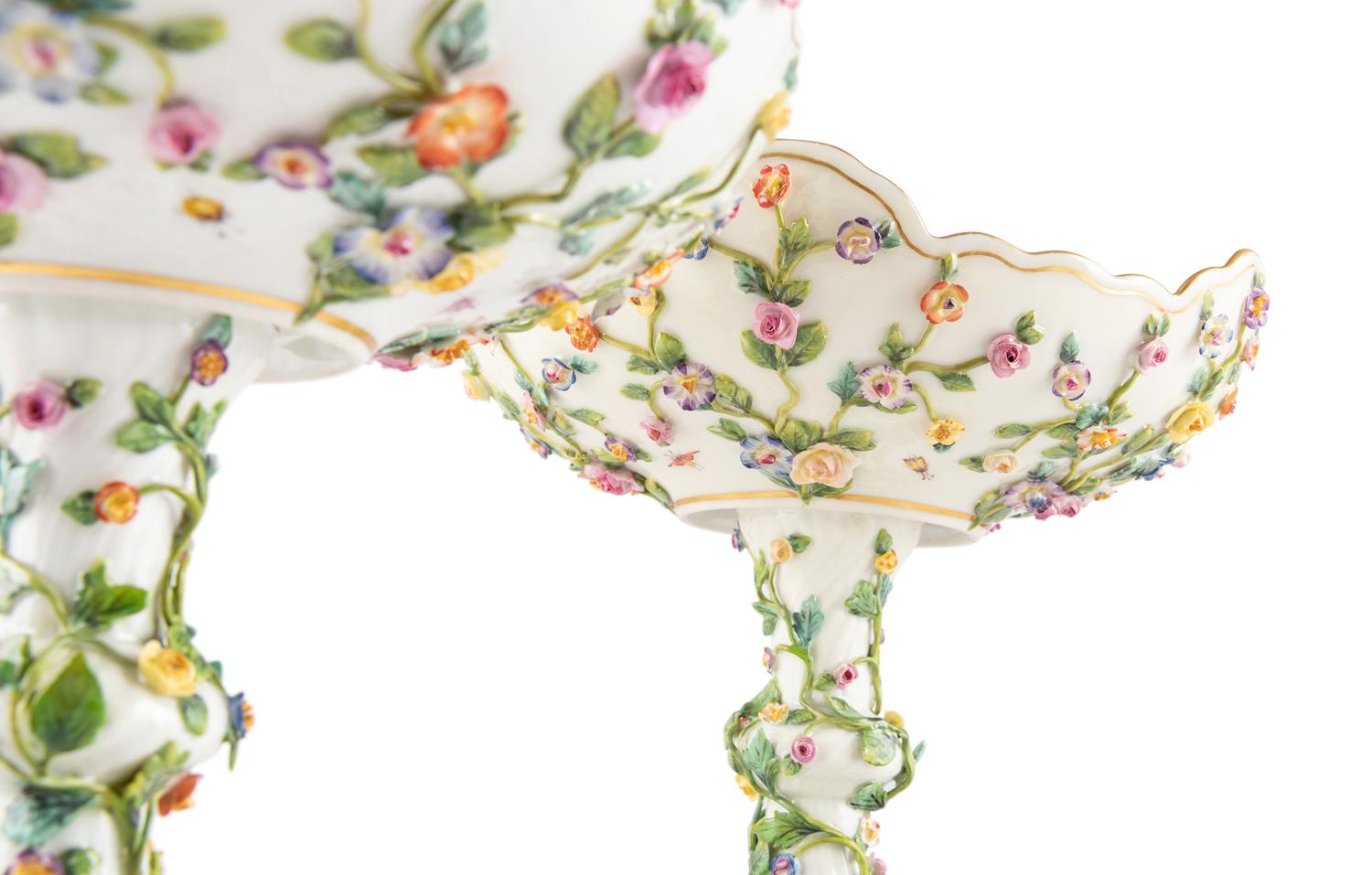 A Pair of Meissen Porcelain Floral Compotes