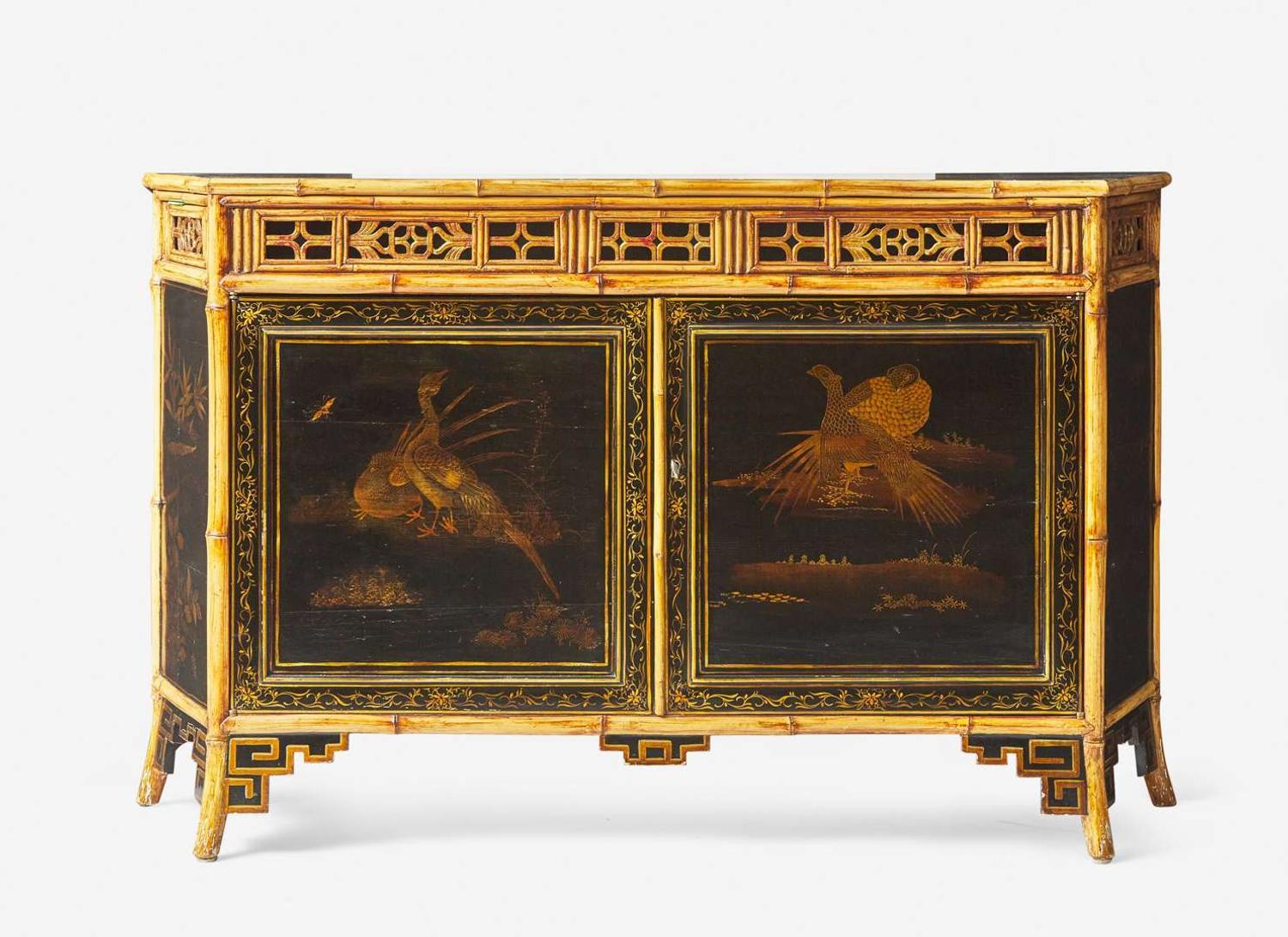 A French Japanesque bamboo and lacquer sideboard, 20th century