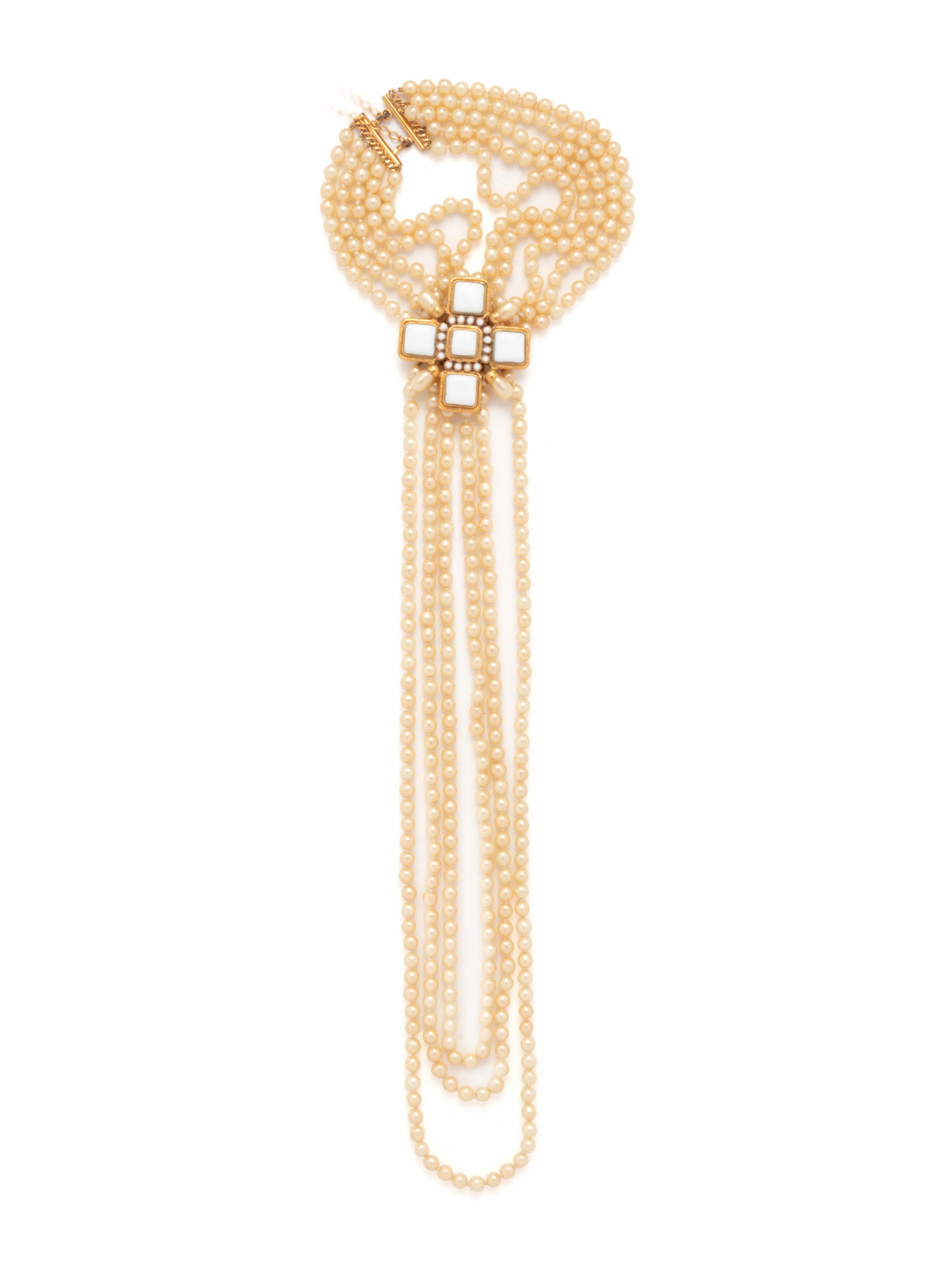 Chanel Multi-Strand Faux Pearl and Maltese Cross Necklace, 2001