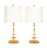 A Pair of Gilt Resin Table Lamps with Shades