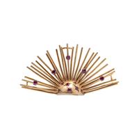 RETRO, RUBY AND YELLOW GOLD SUNBURST BROOCH