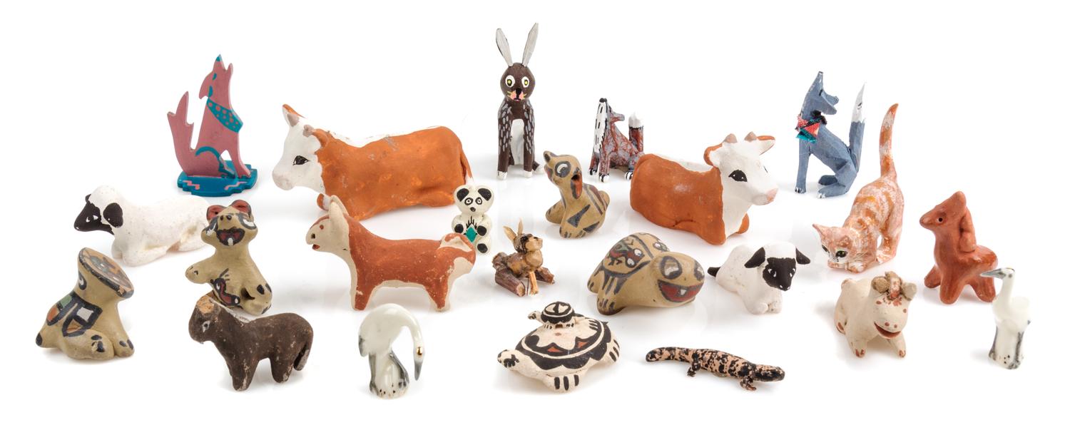 A Group of Native American Animal Figures Width of widest 2 3/8 inches.