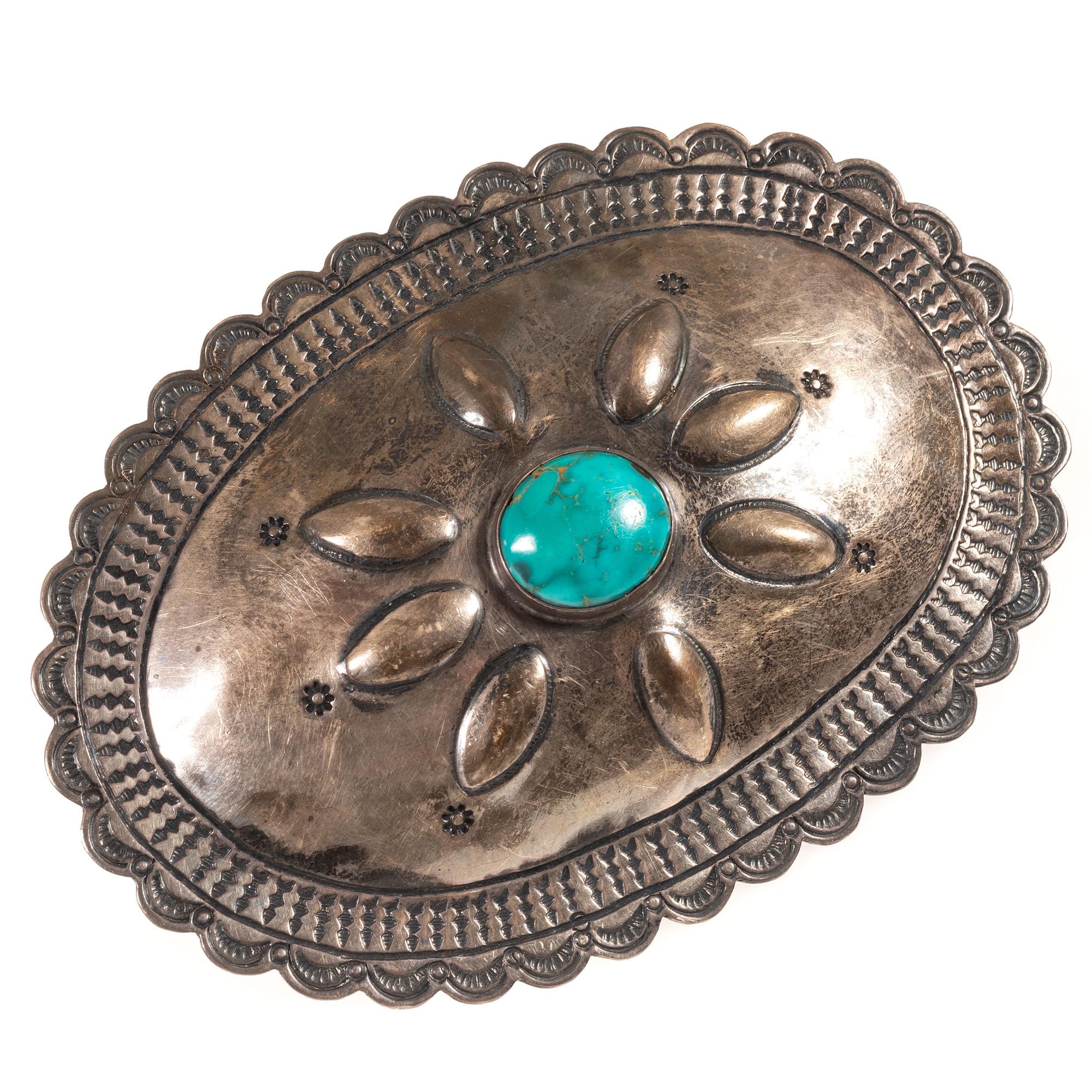 Navajo Silver and Turquoise Belt Buckle