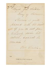 LINCOLN, Mary Todd (1818-1882). Autograph letter signed ("Mrs. Lincoln") to Major General Daniel Sickles. Washington, D.C., undated [ca. 1863].