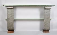 A French Art Deco Wrought Iron and Glass Console Table, Raymond Subes, Height 33 3/4 x width 58 3/4 x depth 12 inches.