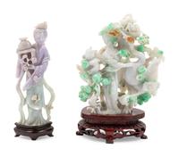 Two Chinese Green and White Jadeite Carvings