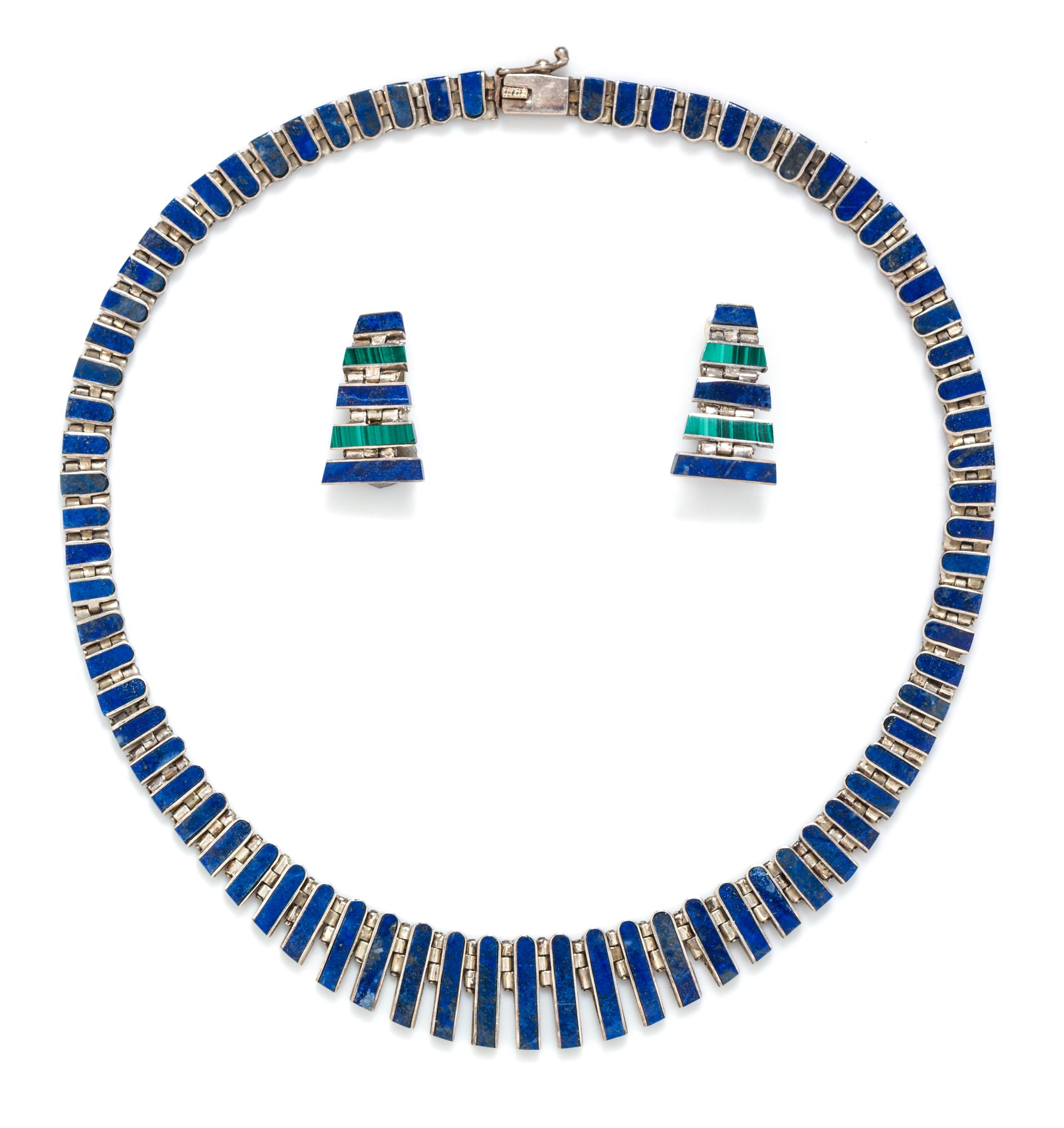 A Collection of Sterling Silver, Lapis Lazuli and Malachite Jewelry, 39.80 dwts