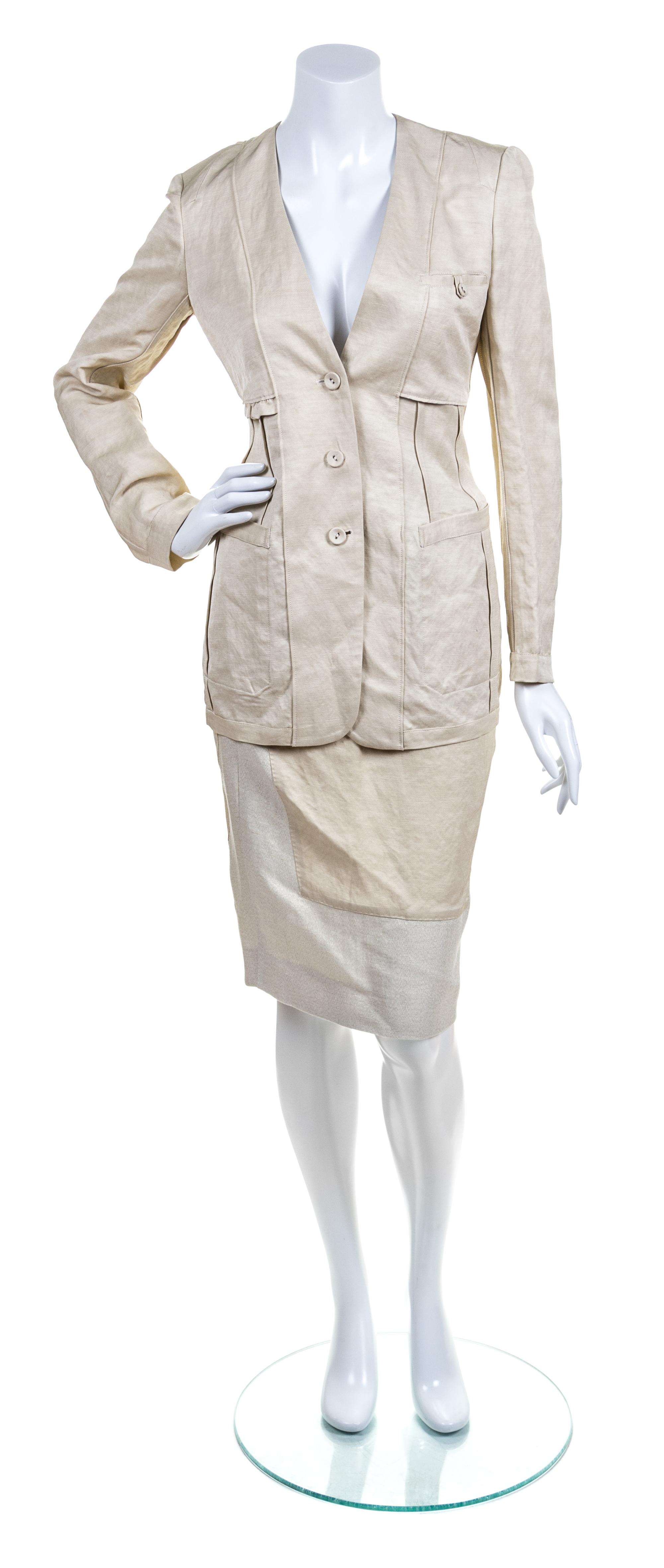 A Donna Karan Tan Linen Blend Suit, Size 2.