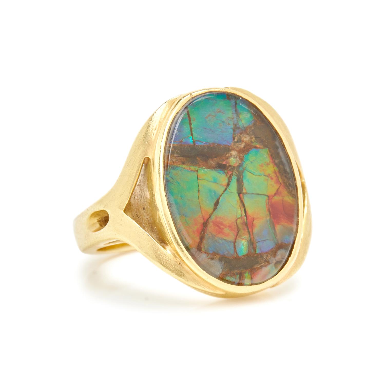 YELLOW GOLD AND AMMONITE DOUBLET RING