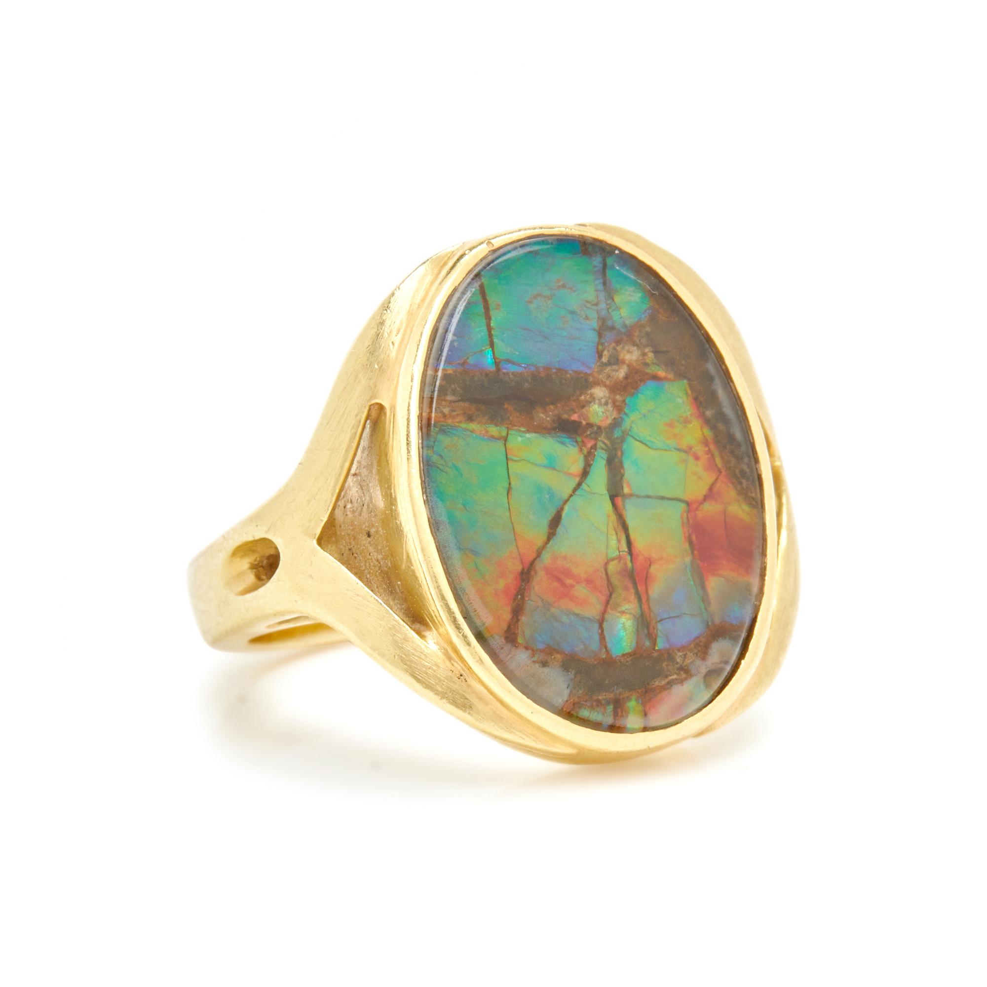 YELLOW GOLD AND AMMONITE DOUBLET RING