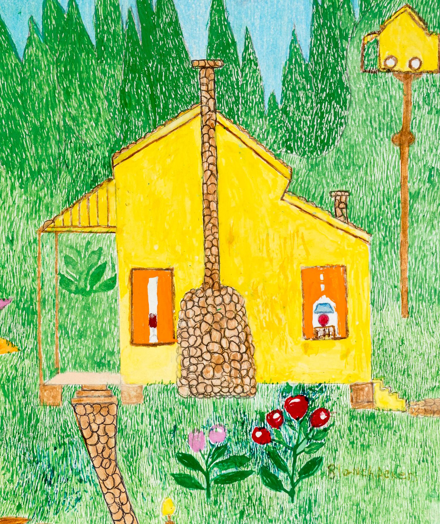 Untitled (Tree and House and Bird House)