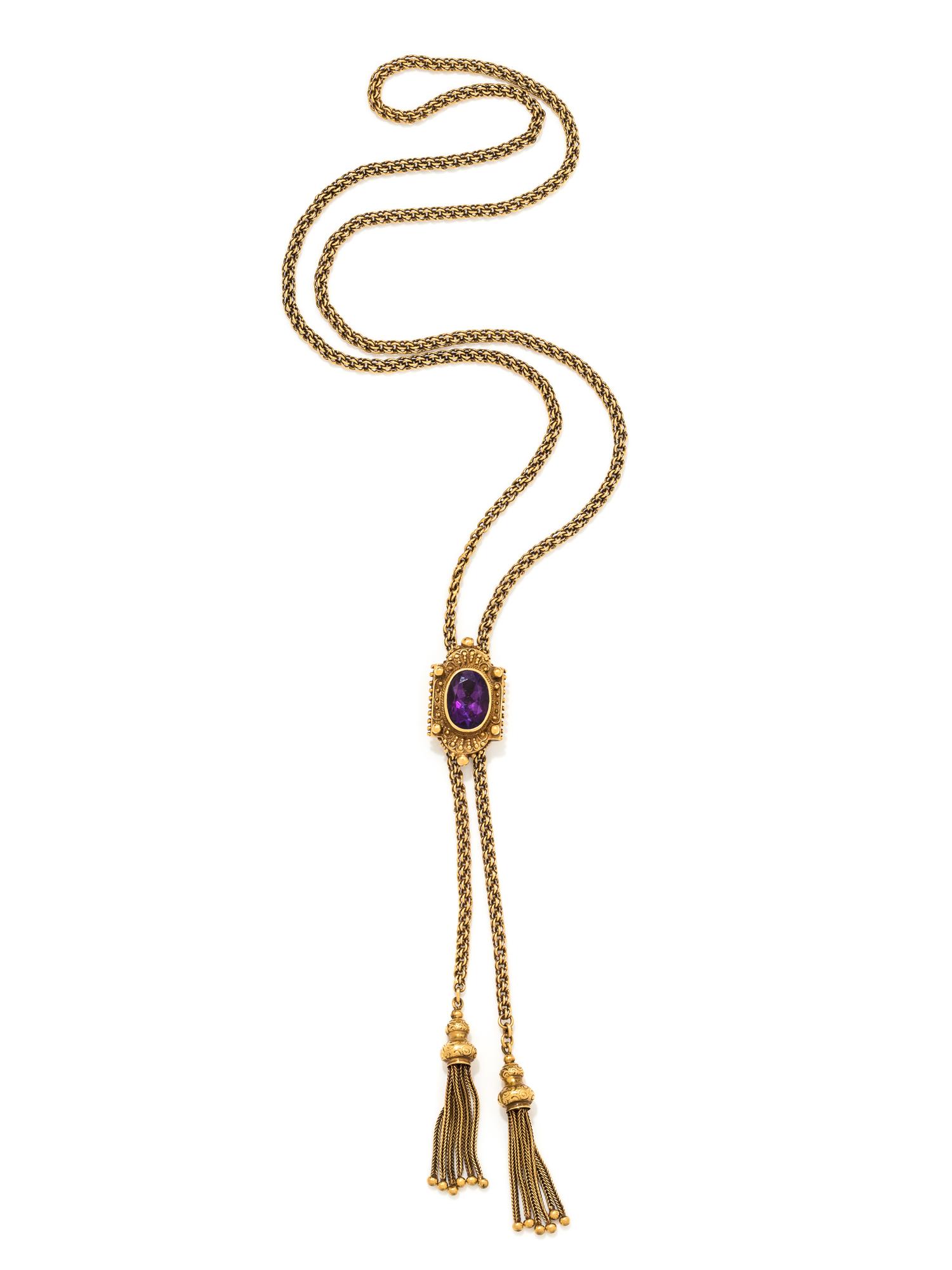 YELLOW GOLD AND AMETHYST SLIDE NECKLACE