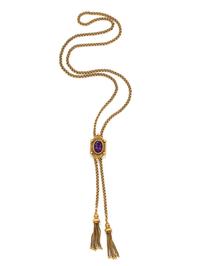 YELLOW GOLD AND AMETHYST SLIDE NECKLACE