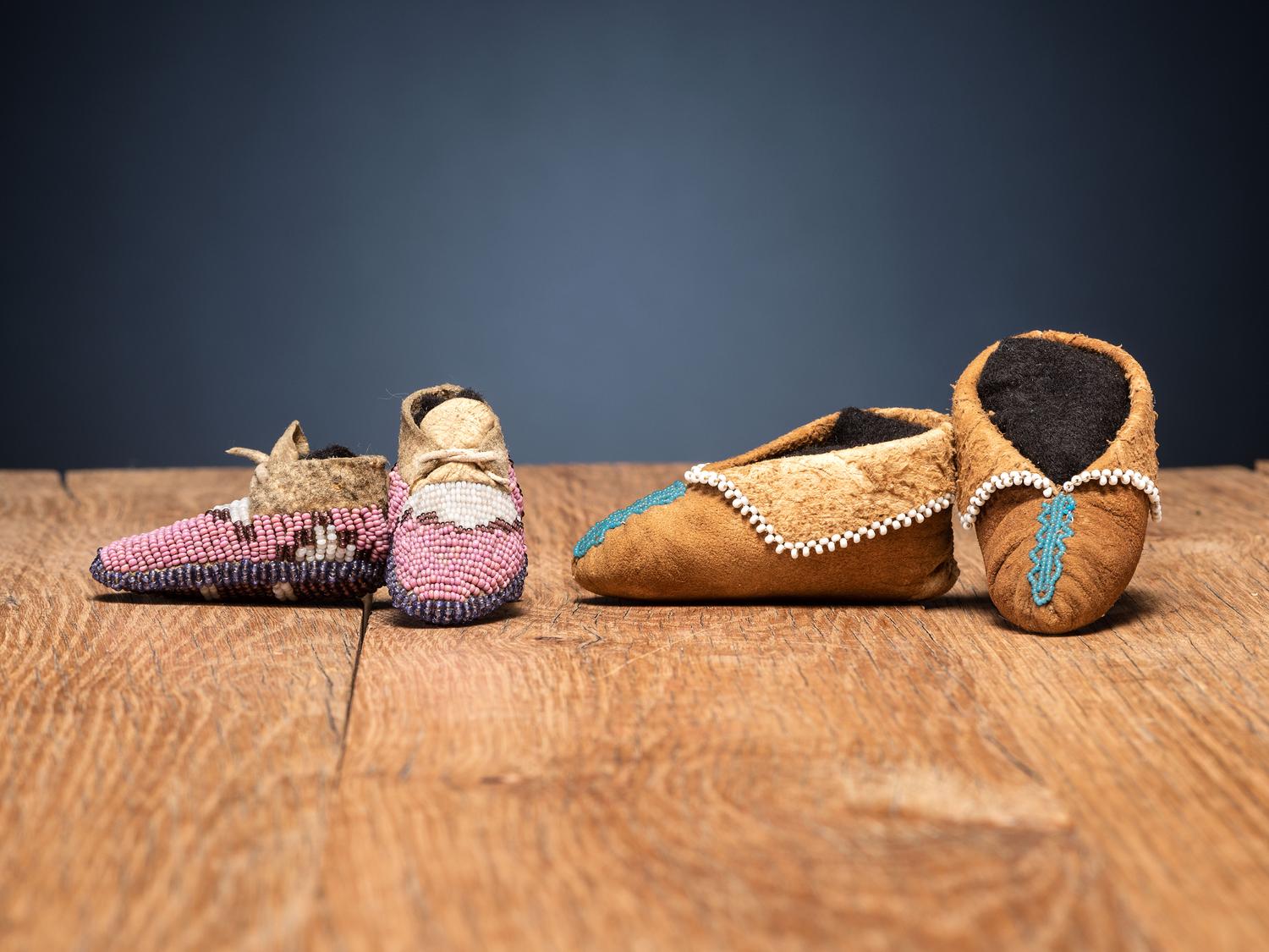 Sioux and Seneca Beaded Hide Doll Moccasins