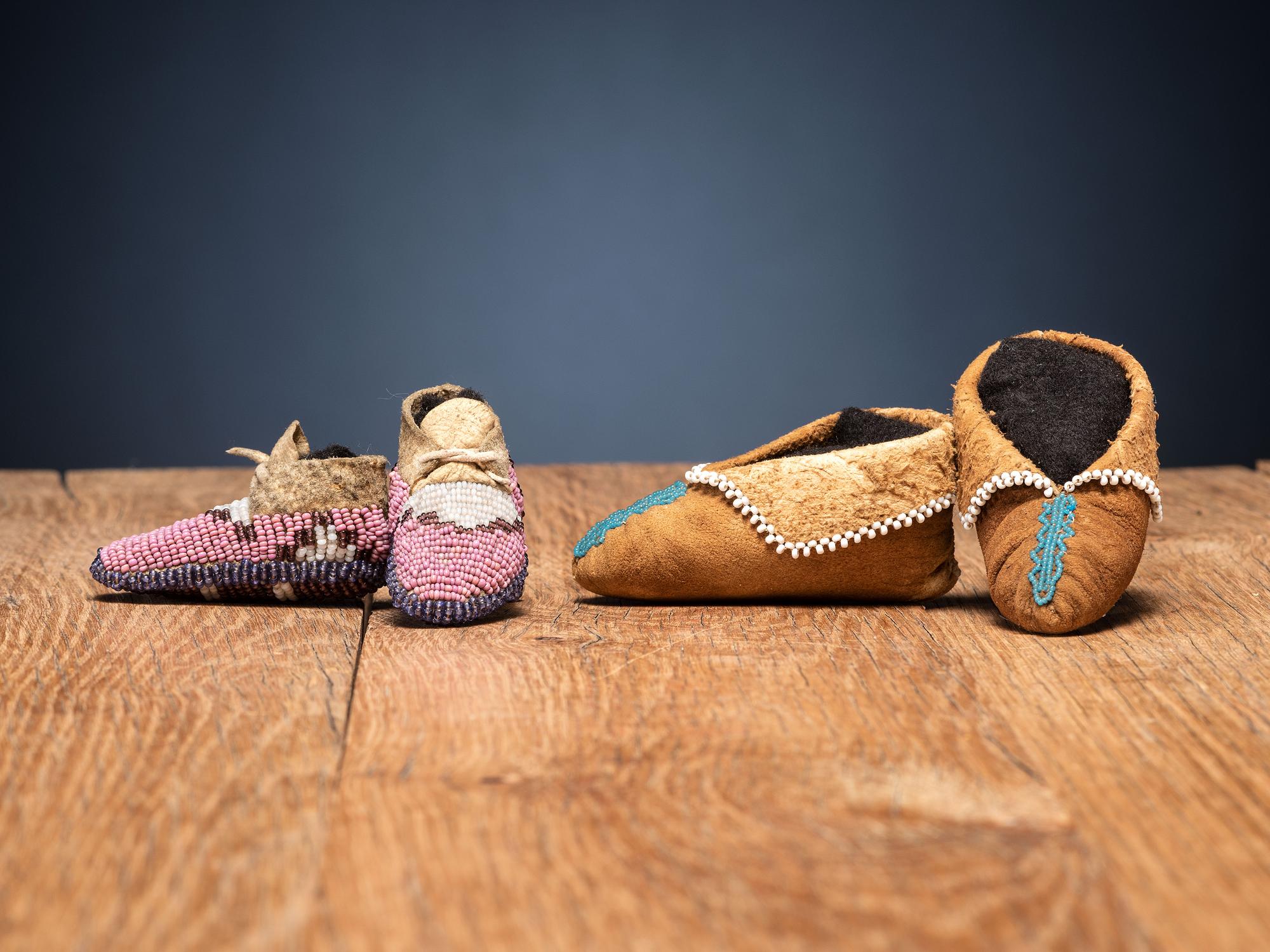 Sioux and Seneca Beaded Hide Doll Moccasins