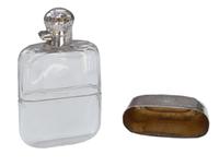 A James Dixon & Sons Hammered Silver and Glass Flask 2.5" W x 1" D x 4.5" H — England, Circa 1911