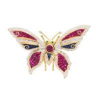 DIAMOND, SYNTHETIC RUBY, AND SYNTHETIC SAPPHIRE ARTICULATED BUTTERFLY BROOCH