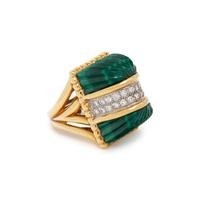 R. STONE, YELLOW GOLD, DIAMOND AND MALACHITE RING