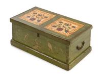 An American Paint Decorated Pine Chest Height 10 1/2 x width 25 1/4 x depth 13 3/4 inches. — 19TH CENTURY