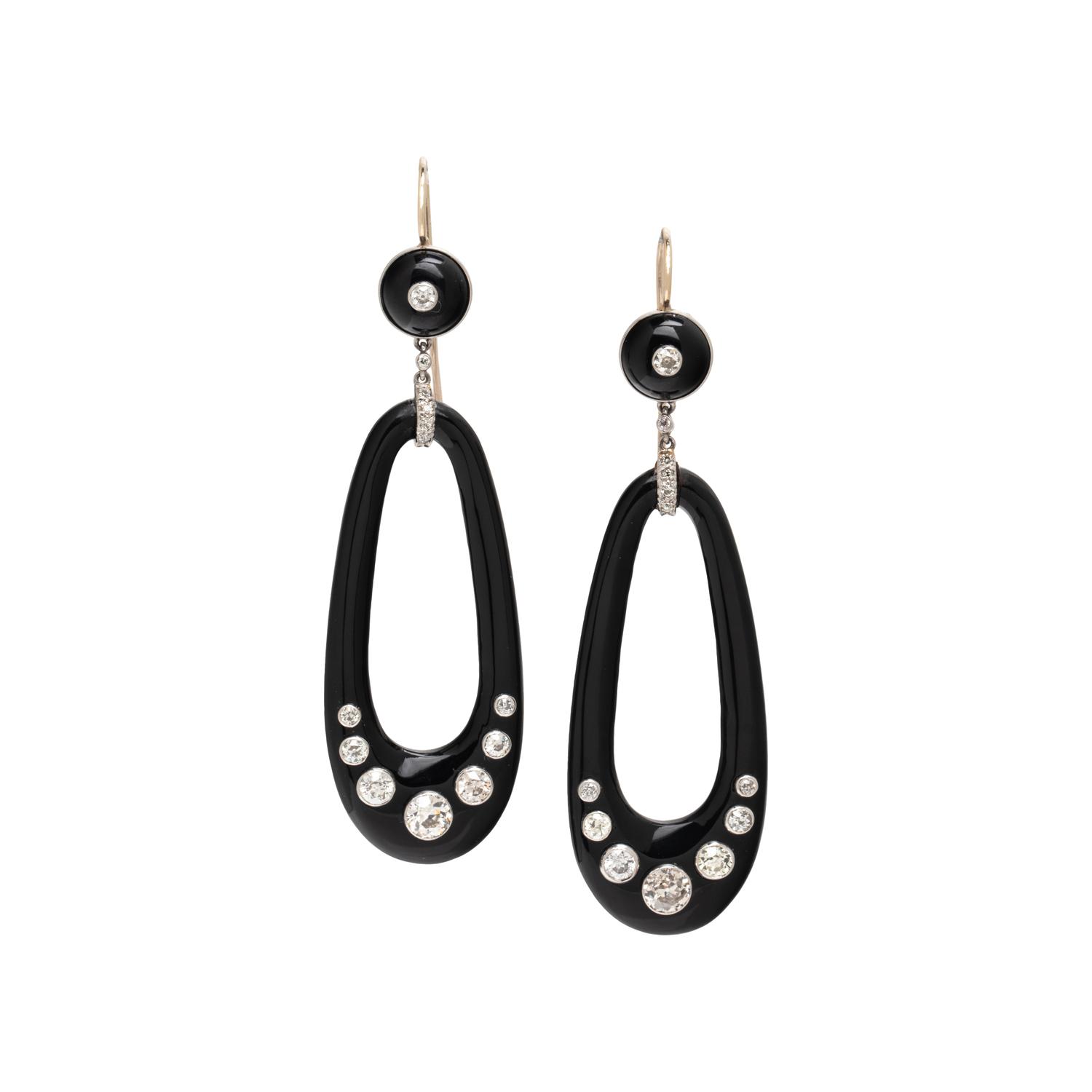 ART DECO, PLATINUM, ONYX, AND DIAMOND EARRINGS