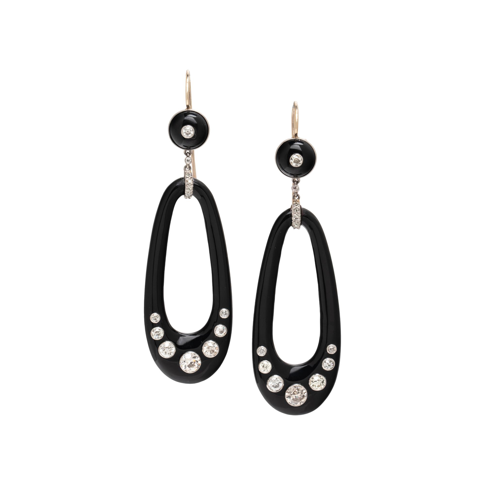 ART DECO, PLATINUM, ONYX, AND DIAMOND EARRINGS