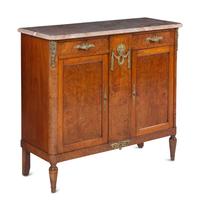 A Louis XVI Style Gilt Bronze-Mounted Burlwood Marble-Top Serving Cabinet
