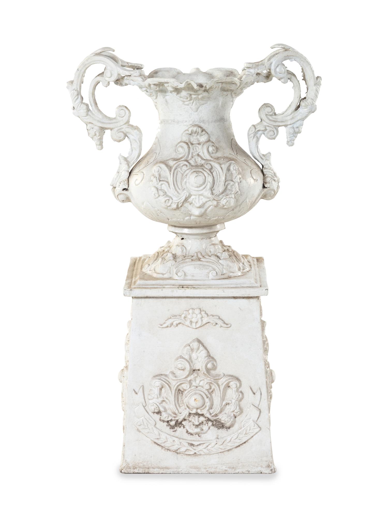 A White-Painted Iron Garden Urn