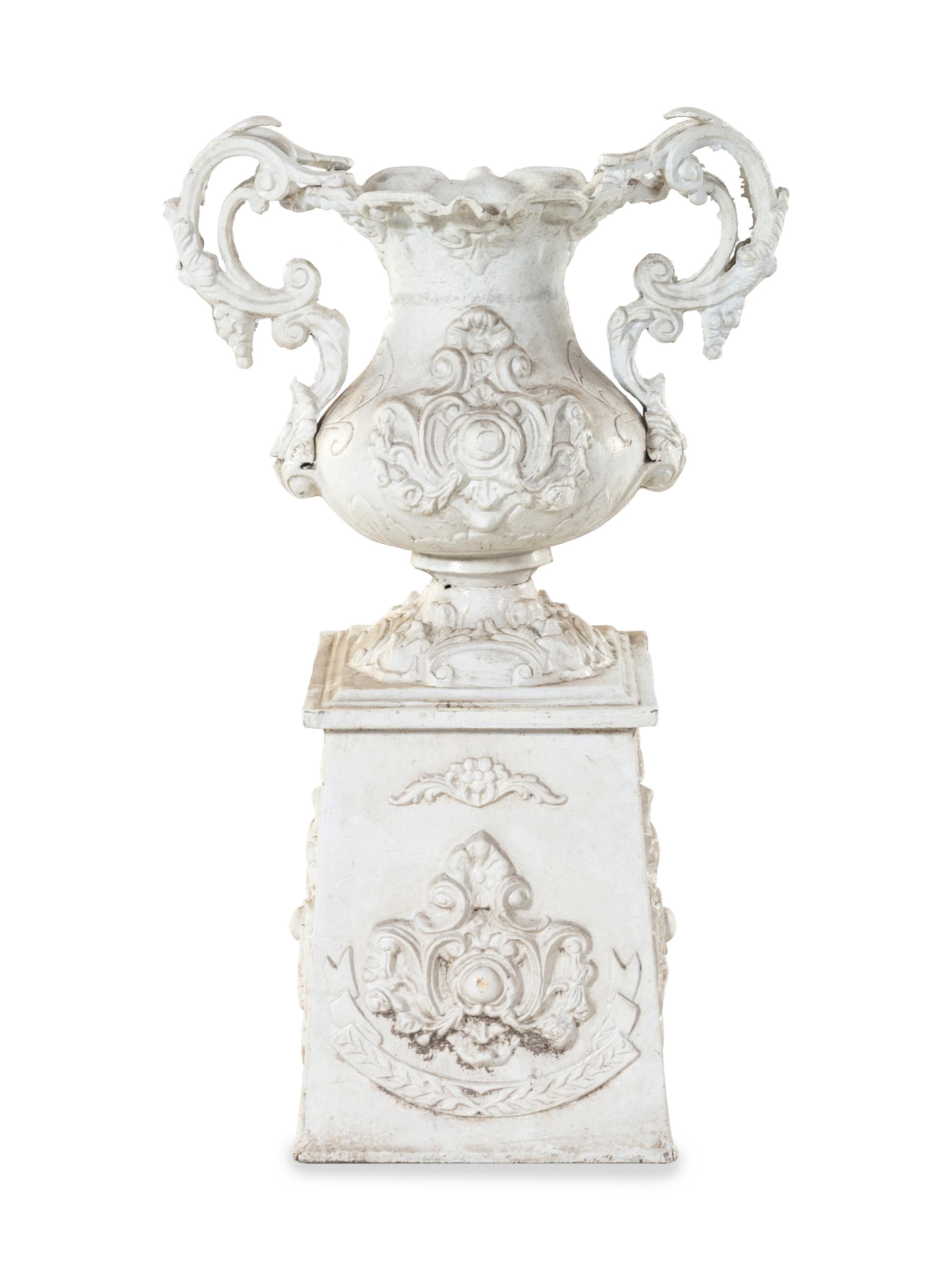 A White-Painted Iron Garden Urn