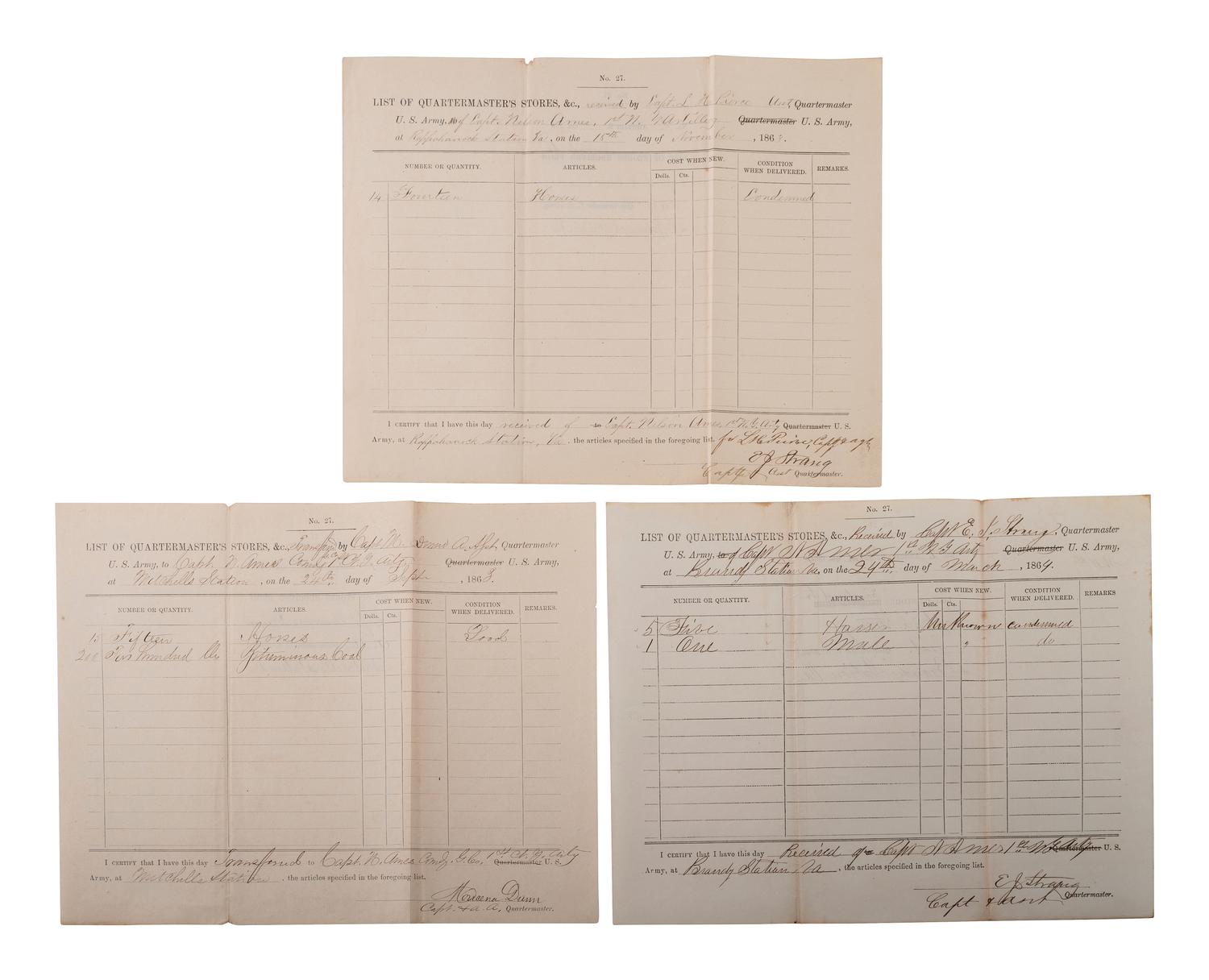 [CIVIL WAR-NEW YORK]. A group of letters and documents relating to New York regiments, comprising: