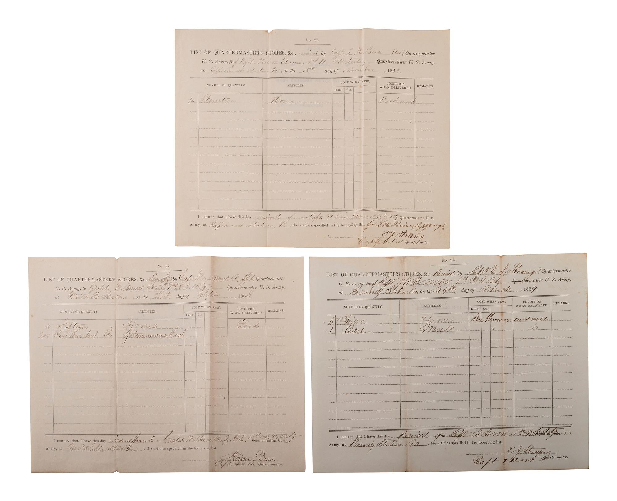 [CIVIL WAR-NEW YORK]. A group of letters and documents relating to New York regiments, comprising: