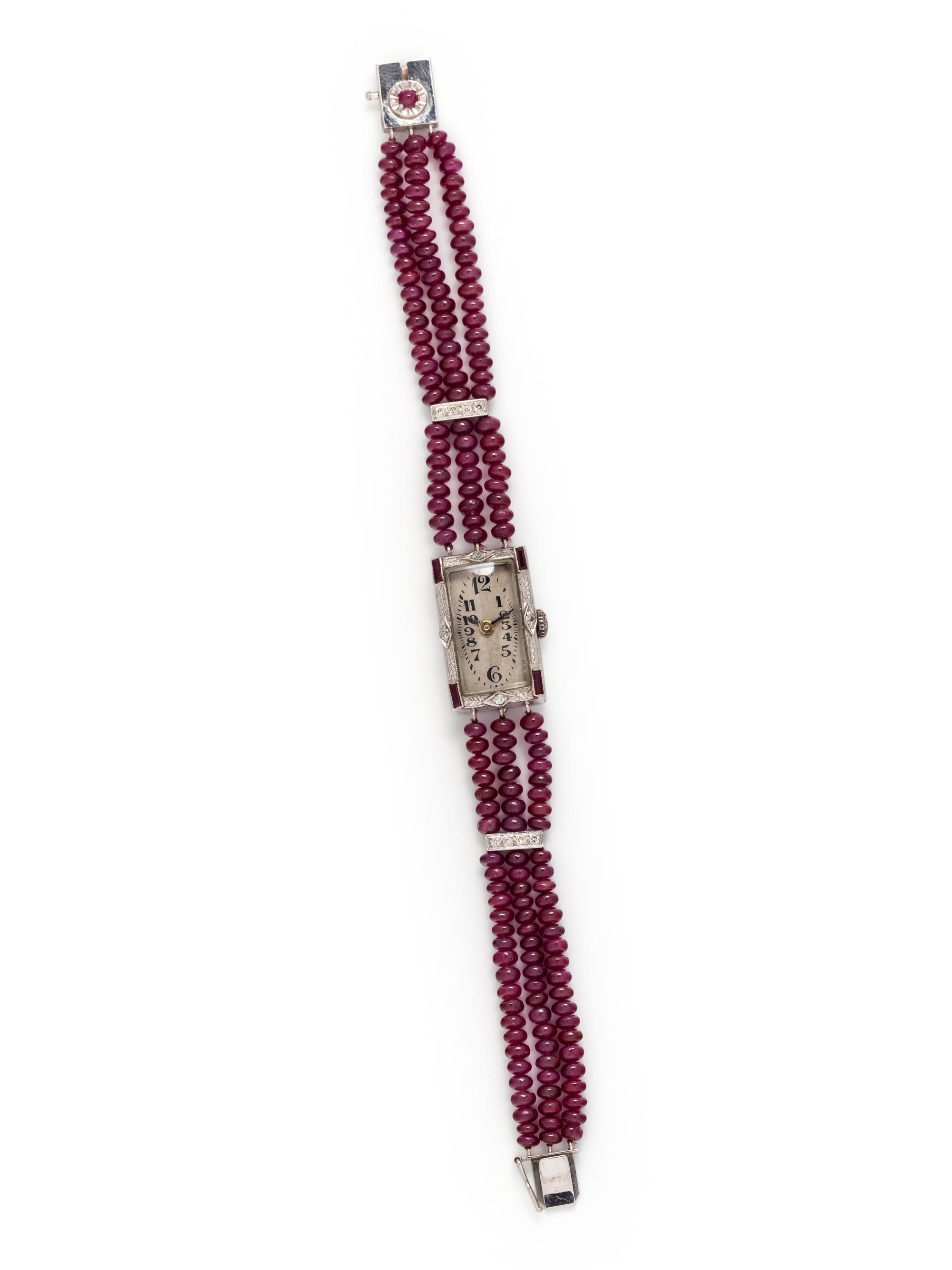 WHITE GOLD AND RUBY WRISTWATCH